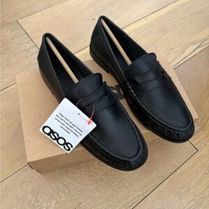 ASOS DESIGN Mayfair Premium ruched loafers in black leather